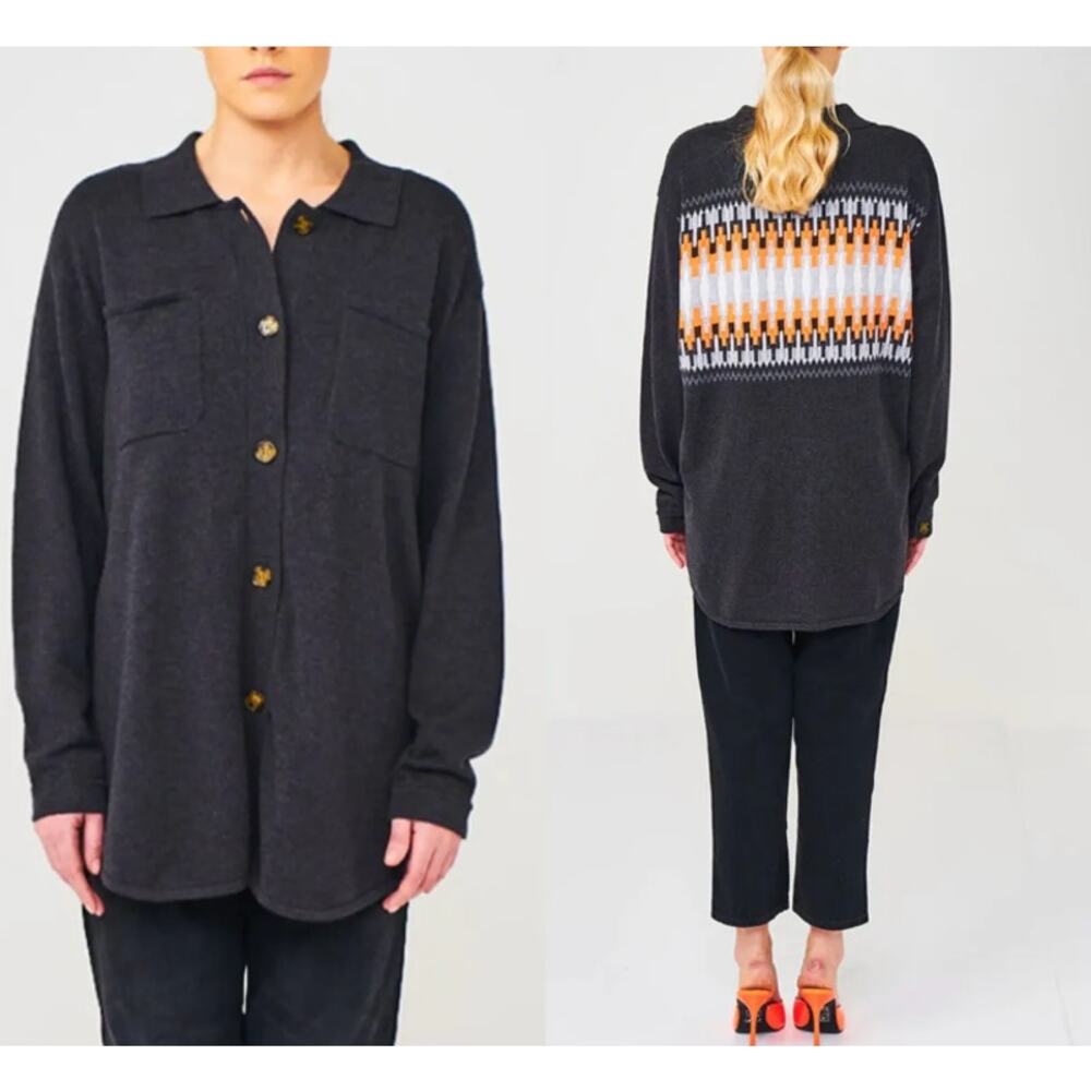 WISPR by Brodie Fifi Fairisle Shacket Sweater Gray Small